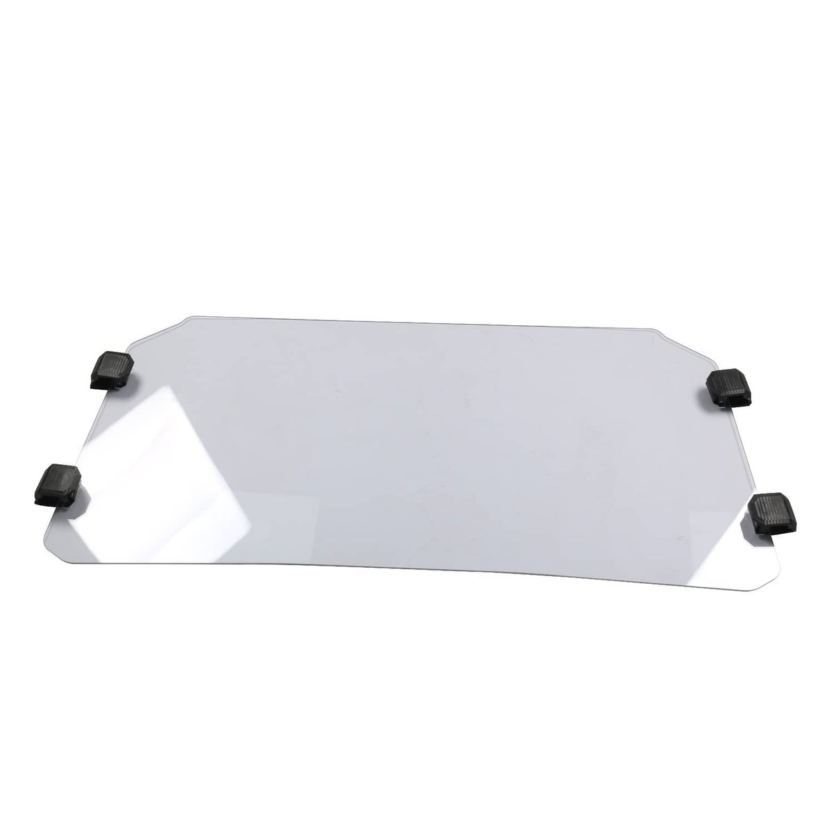 Clear windshield panel with black flip-style mounting clips