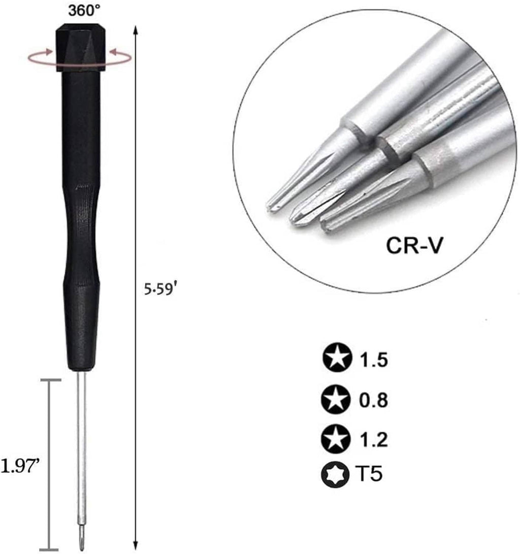 CR-V pentalobe screwdriver set with five-point star tips sized 0.8, 1.2, 1.5, and T5