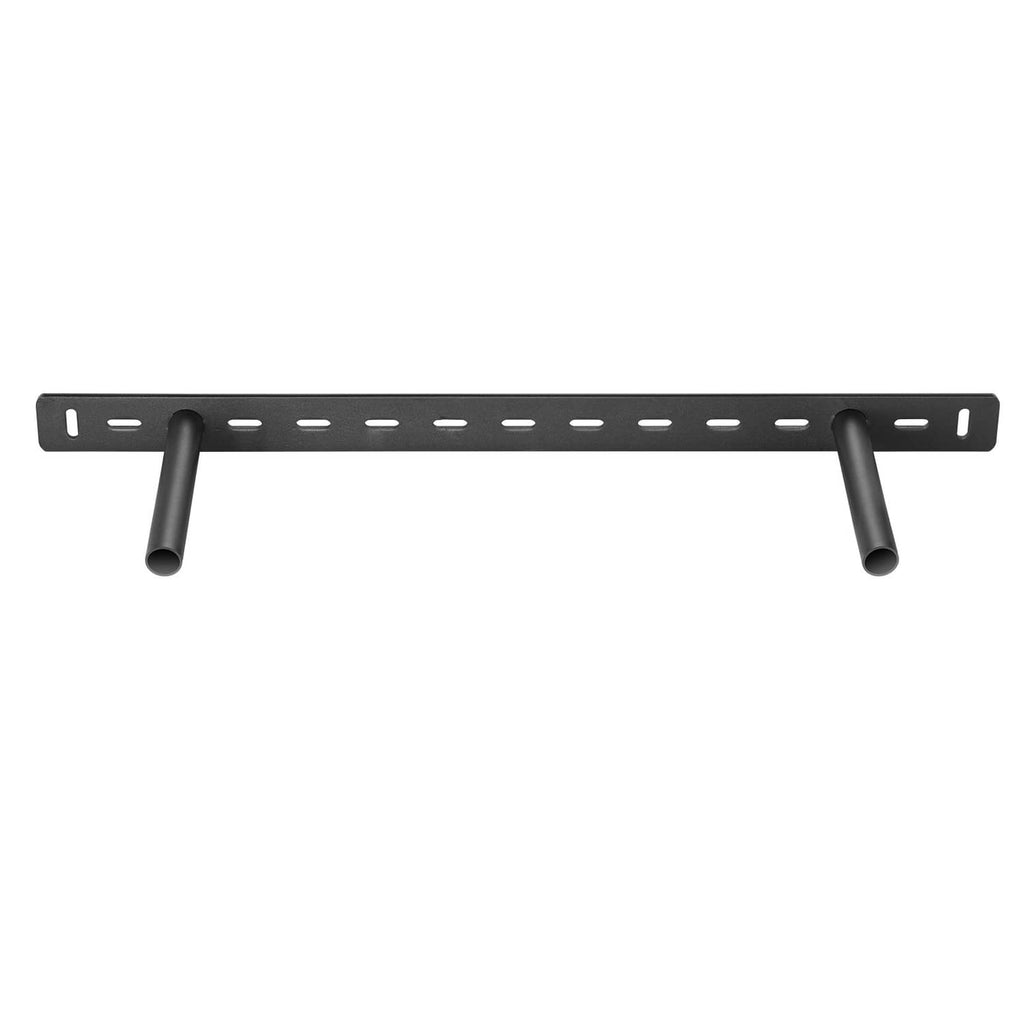 Dark metal floating shelf bracket with long mounting bar and evenly spaced holes