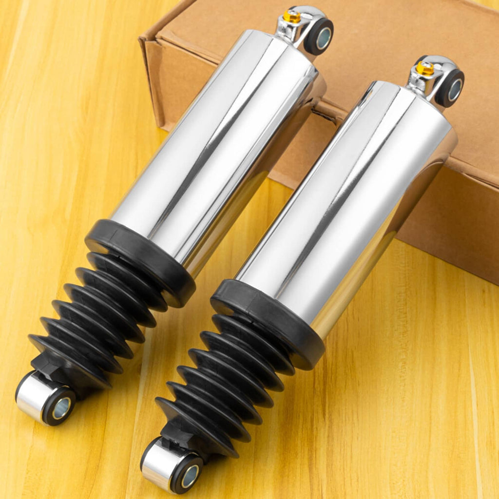 Chrome lowered air shocks with black rubber caps and wheel/axle eyelet mounts