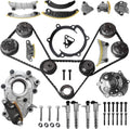Timing chain kit parts set with metal sprockets, guides, water pump, bolts and gaskets