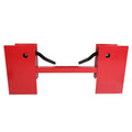Red quick-attach skid steer adapter plate with two black latch handles