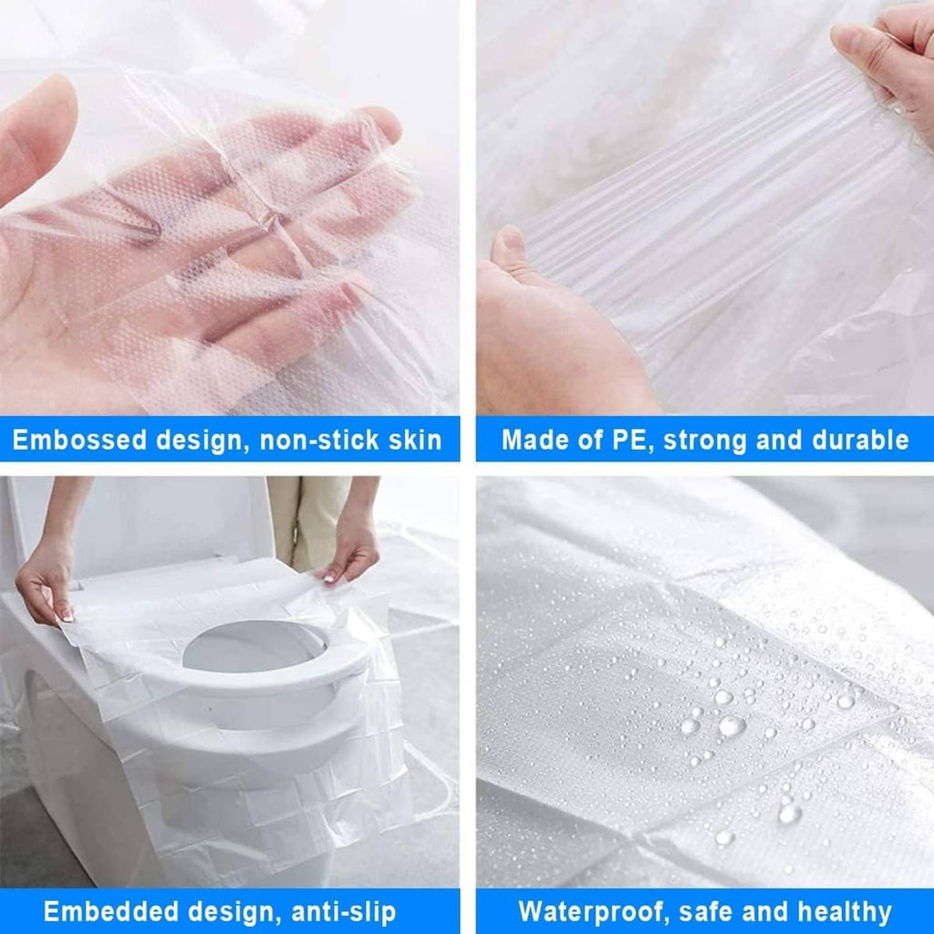 Clear disposable toilet seat covers with textured, non-stick and anti-slip surface
