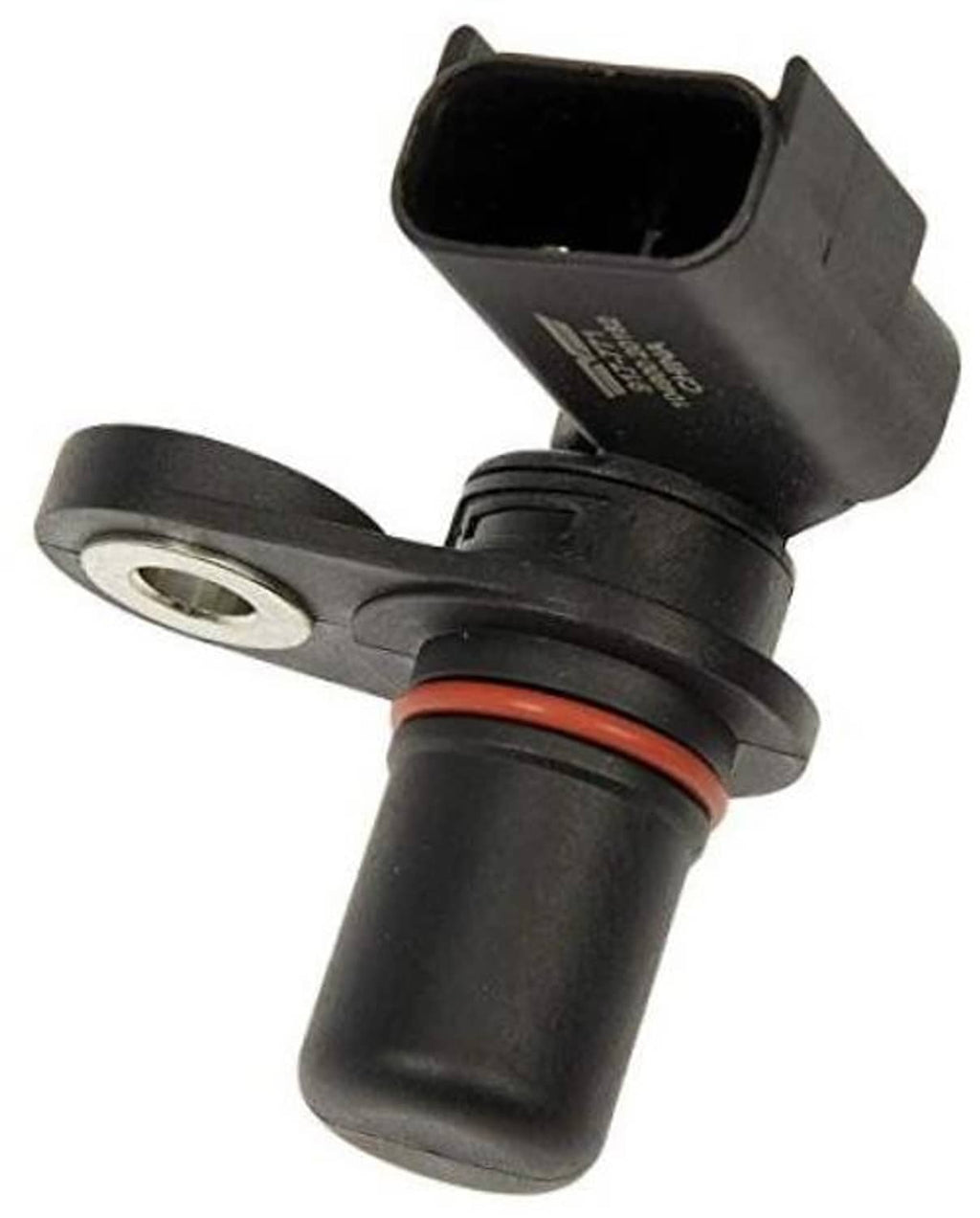 Crankshaft position sensor with black connector, mounting flange, and orange seal ring