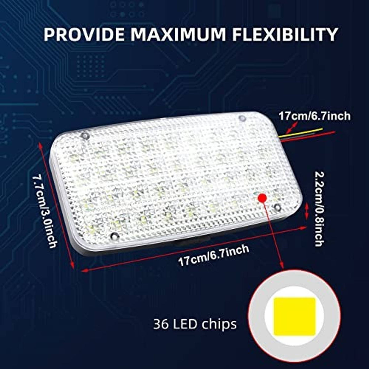 Rectangular LED interior reading light, 36-LED chip panel, clear lens