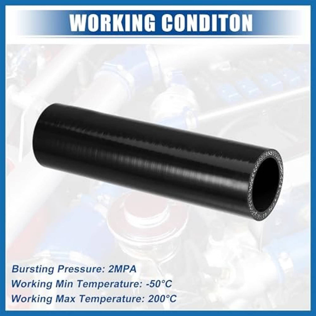 Black reinforced silicone coupler hose, long straight tube with open end.