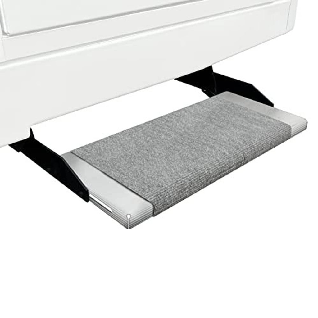 Castle gray RV step rug with textured surface and spring-edge attachment tabs