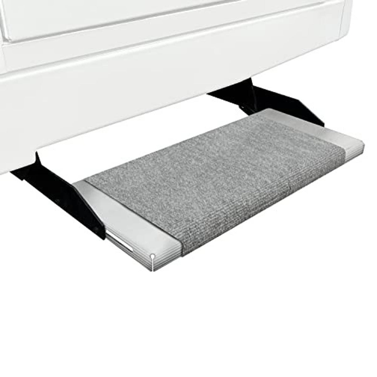 Castle gray RV step rug with textured surface and spring-edge attachment tabs