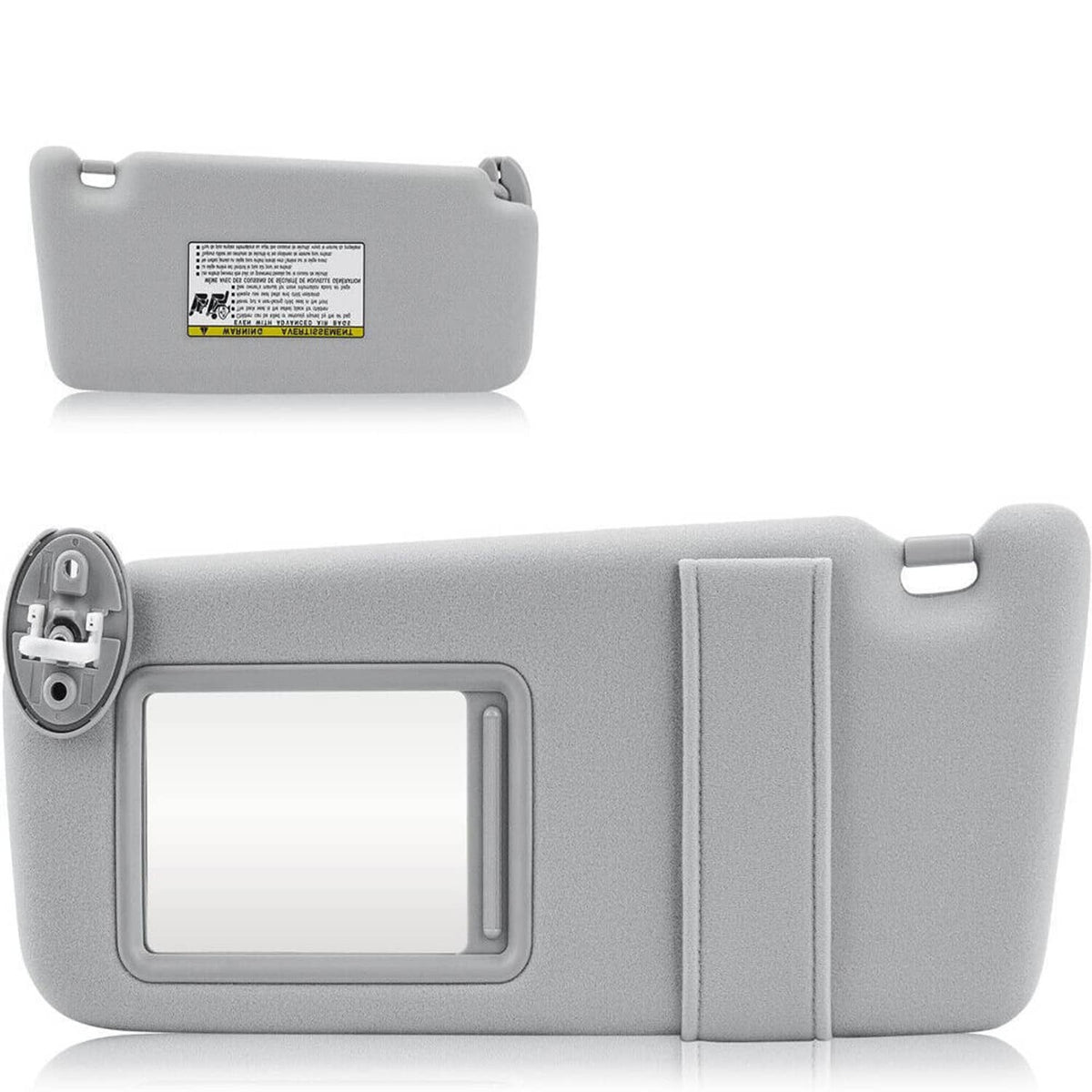 Left driver-side sun visor in light gray fabric with label on outer face