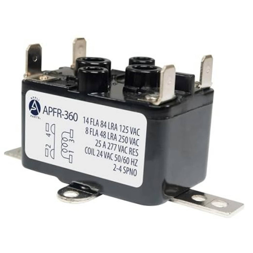 Heavy-duty fan relay with 24 VAC coil, SPST contacts, metal mounting bracket and terminals