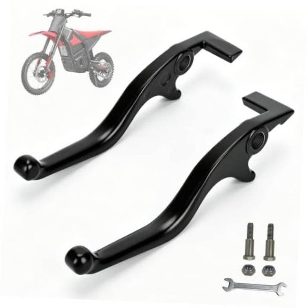 Black aluminum e-bike brake levers, with mounting hardware and screws included