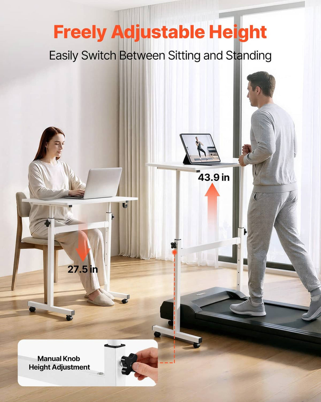 Uimoso adjustable height standing desk with manual knob and smooth lift columns for sitting or standing