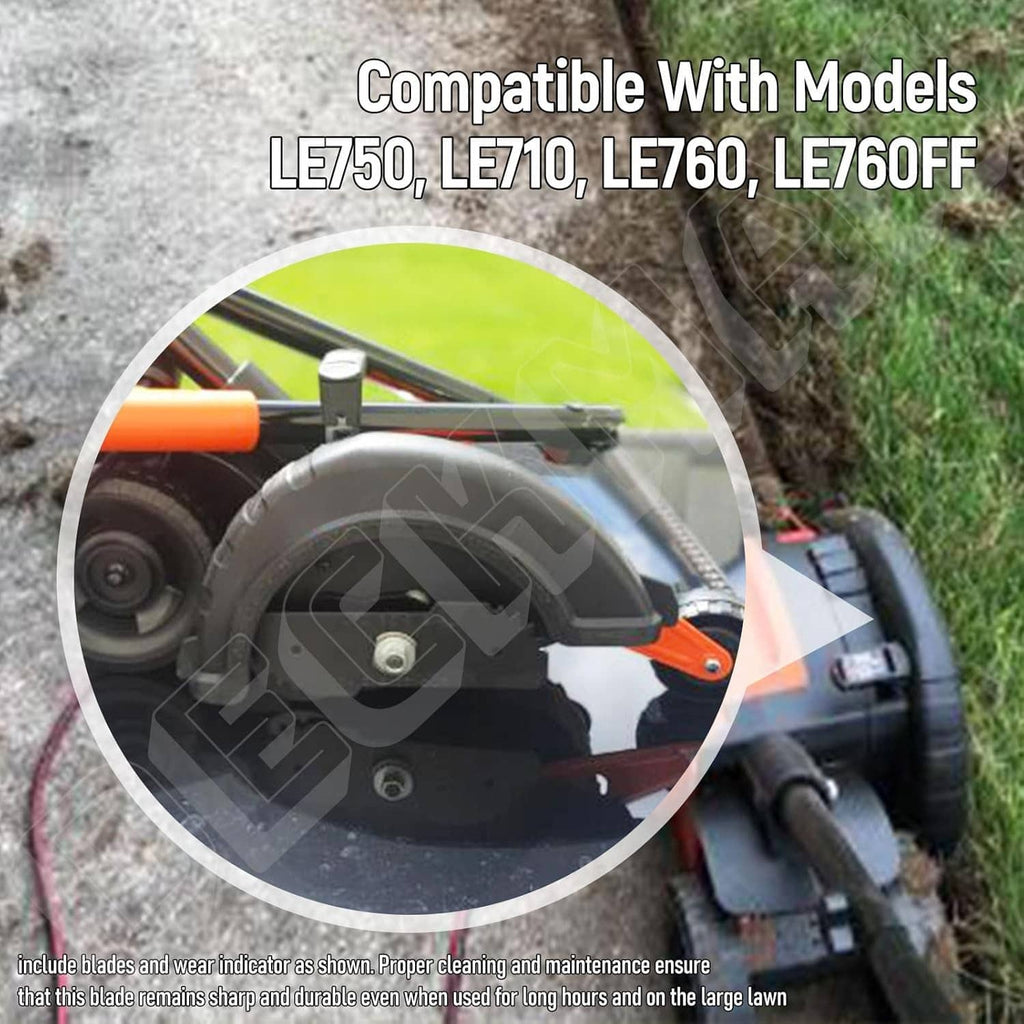 Black replacement edger blade set for a landscape edger tool, shown with mounting area