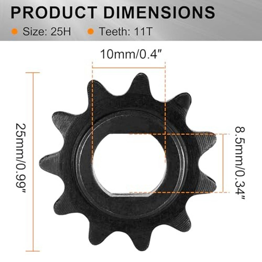 Black 11T motor sprocket gear with center bore and toothed outer ring
