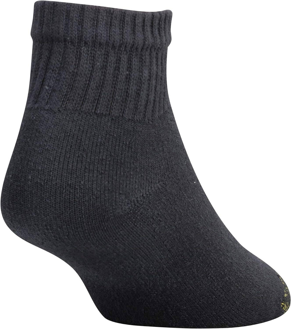 Men's athletic crew sock, dark knit with ribbed cuff and yellow-speckle toe