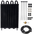 8-row aluminum oil cooler radiator with black fittings and accessory mounting kit