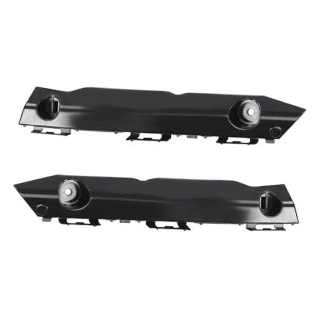 Front bumper bracket pair, black plastic with circular mounting inserts and tabs