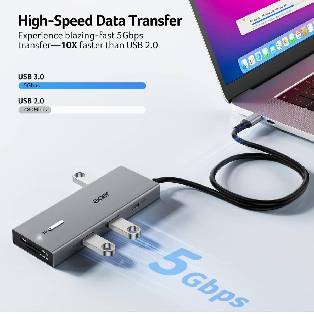 USB-C docking station with high-speed data transfer up to 5Gbps