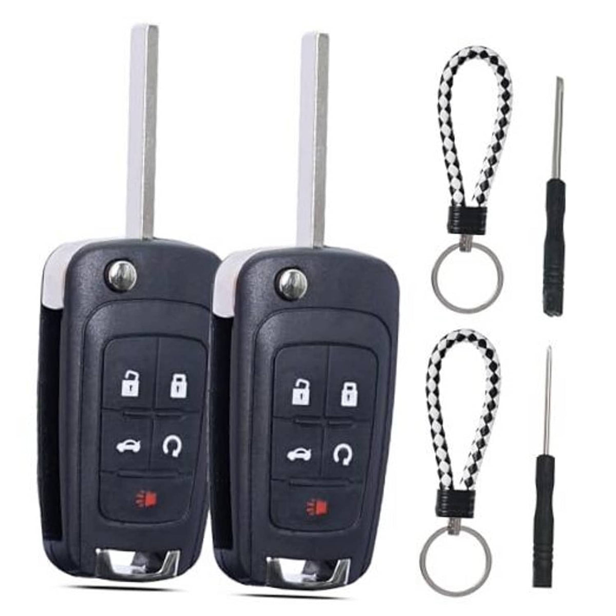 Dark blue key fob shell case replacement with 5 buttons and metal key blade, two-pack