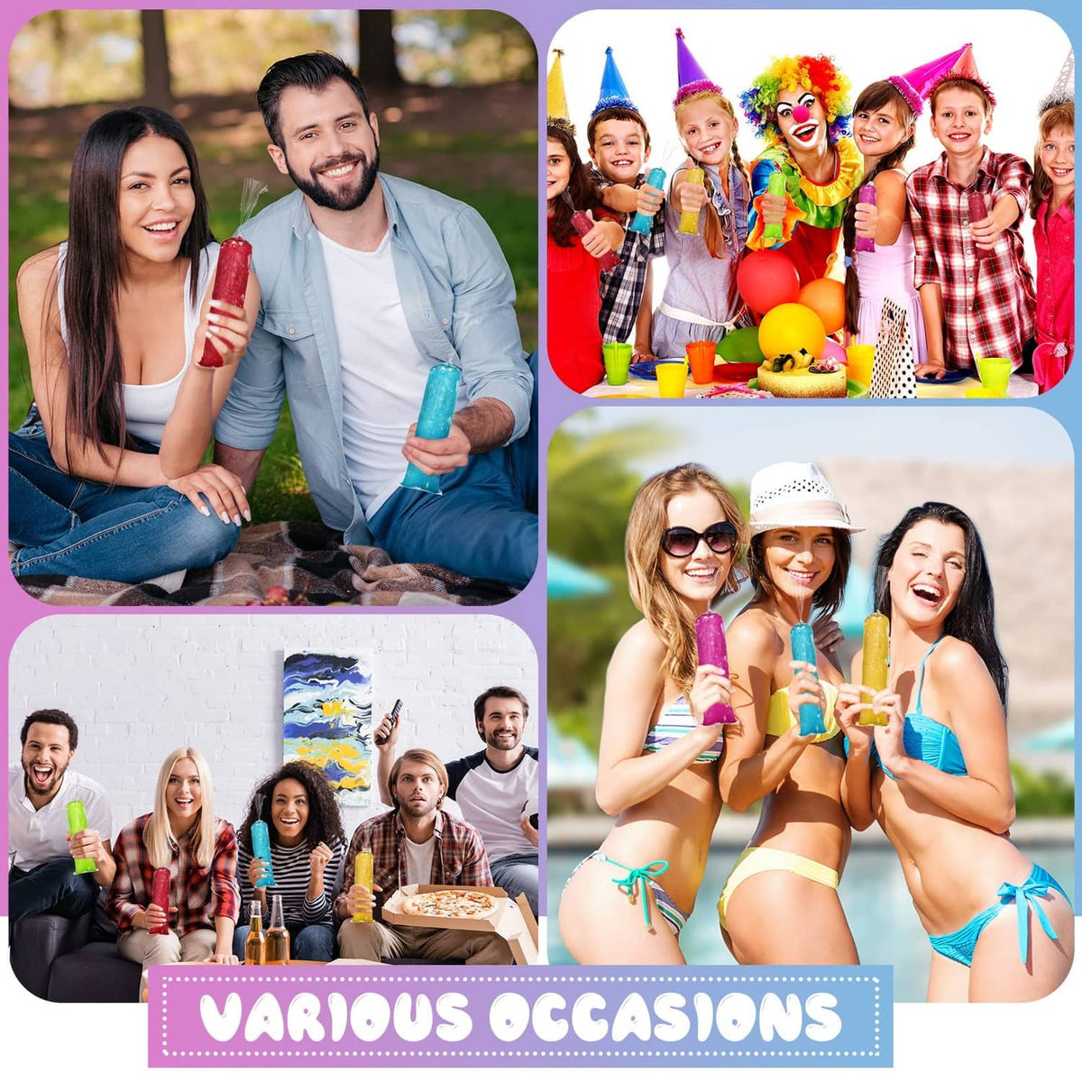 Disposable ice lolly mold bags for fun occasions, colorful ice pops held up
