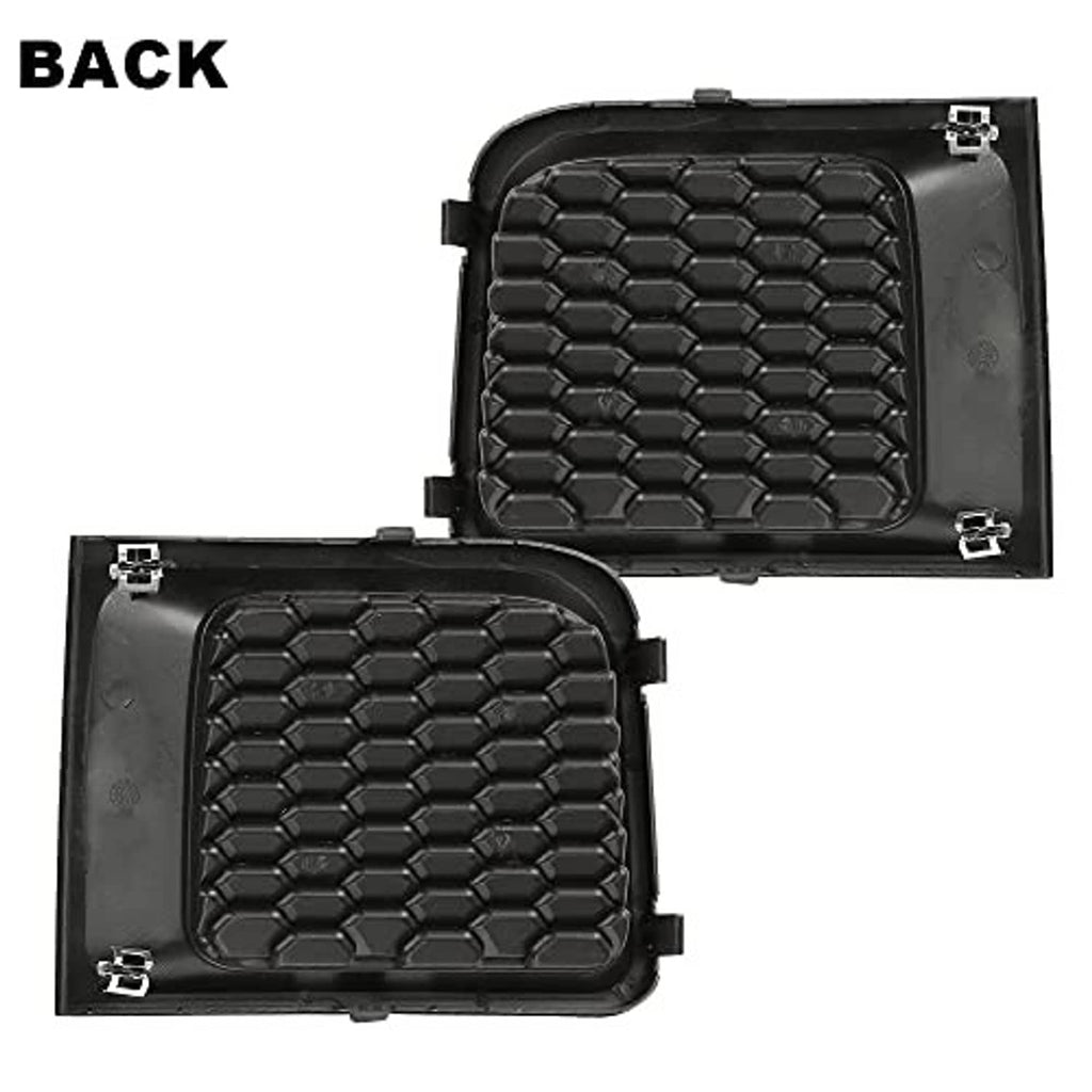 Back side of bumper cover grille pair with black honeycomb mesh and clips
