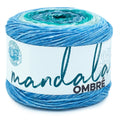 Lion Brand Mandala Ombré variegated yarn skein in blue and teal