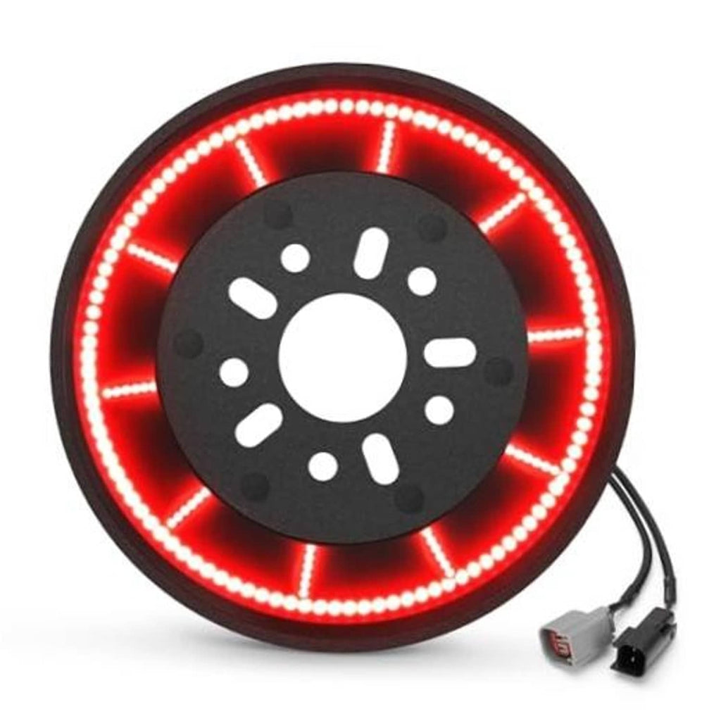 Round black spare tire LED brake light with bright red illuminated ring
