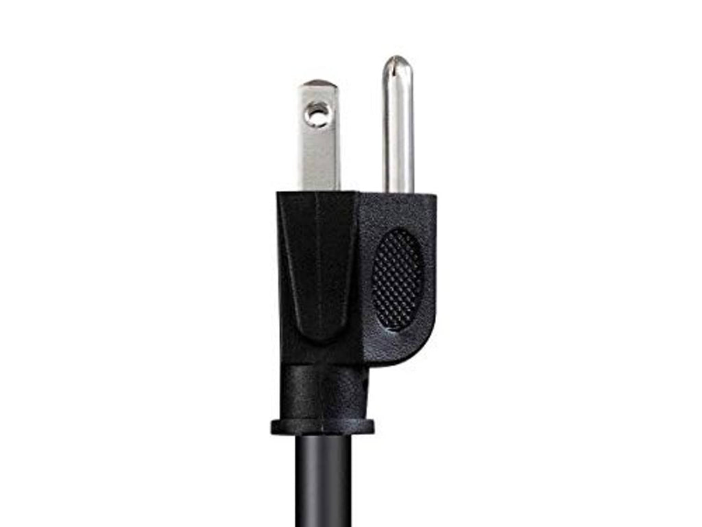 Black NEMA 5-15P plug with two prongs on a power cord