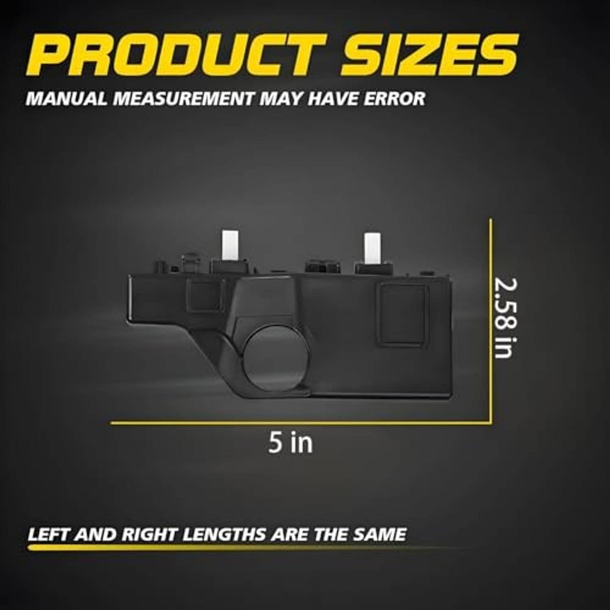 Black front bumper retainer bracket size diagram with measurement line