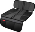 Black car seat protector mat with headrest and cushioned padded sections