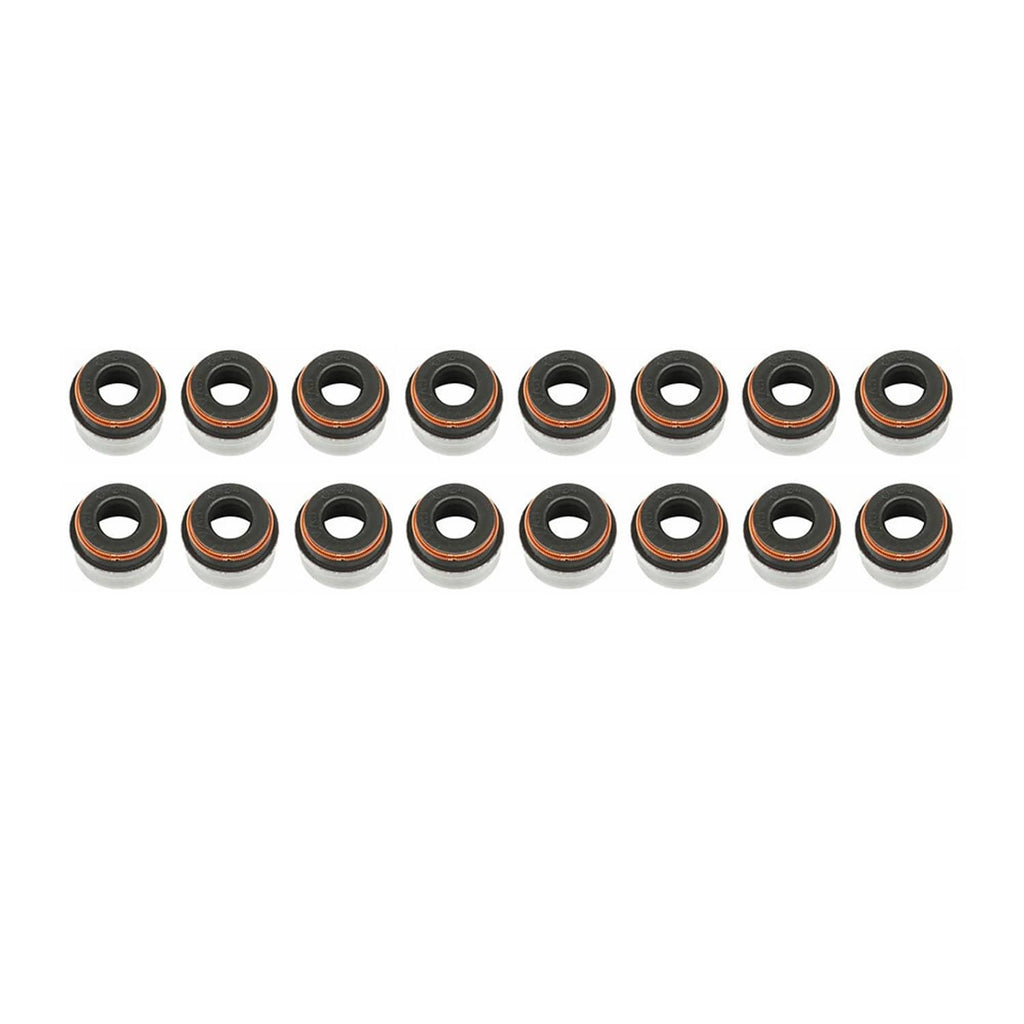 Valve stem oil seals with black bodies and orange spring rings, 16-piece set