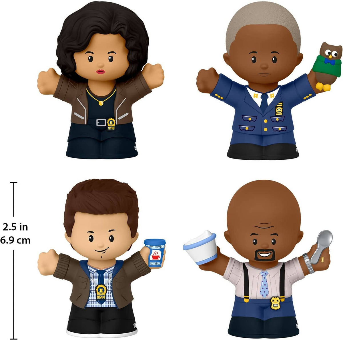 Set of four Brooklyn Nine-Nine Little People characters with raised arms, multicolor