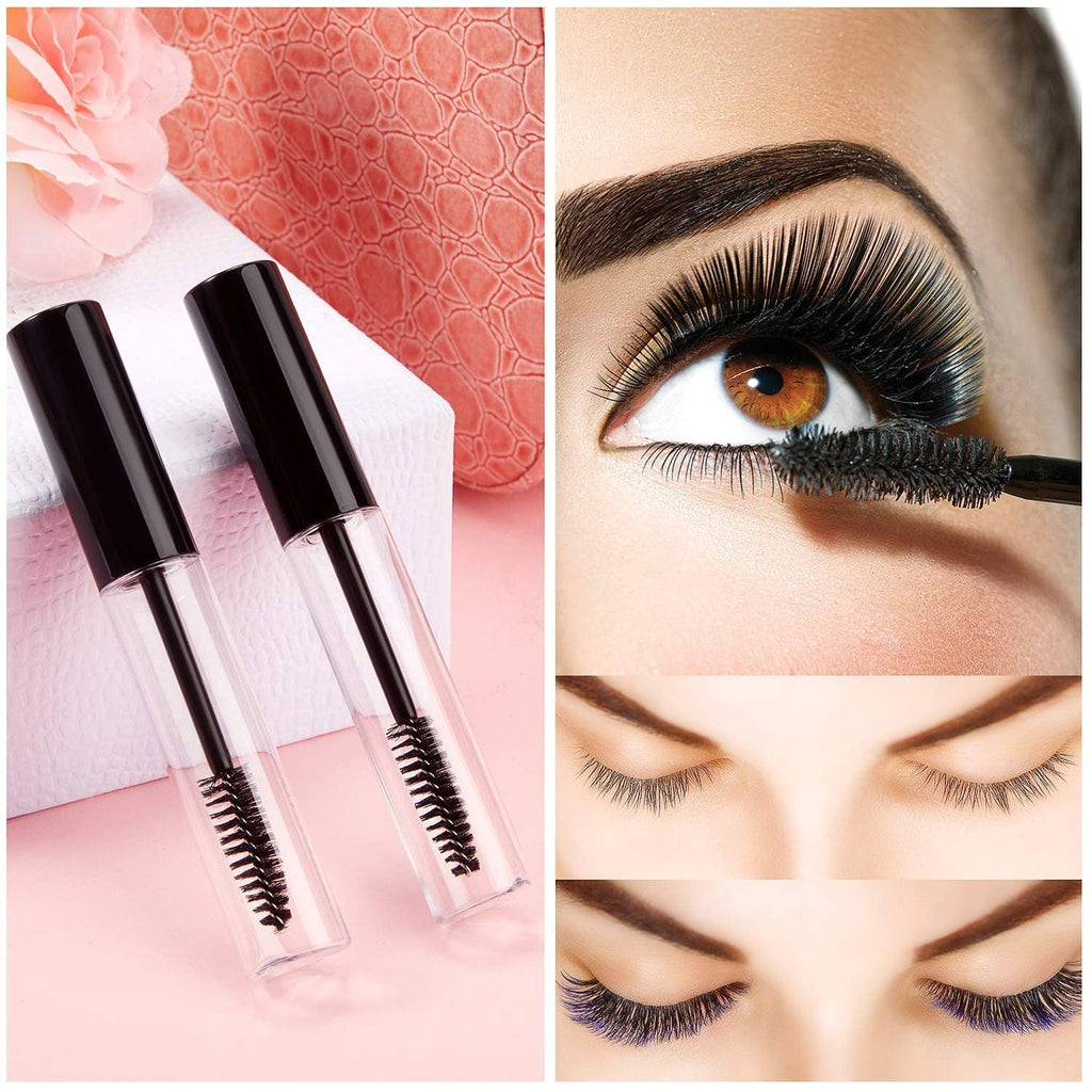 Empty mascara tubes with black wand brushes and mascara wand bristles