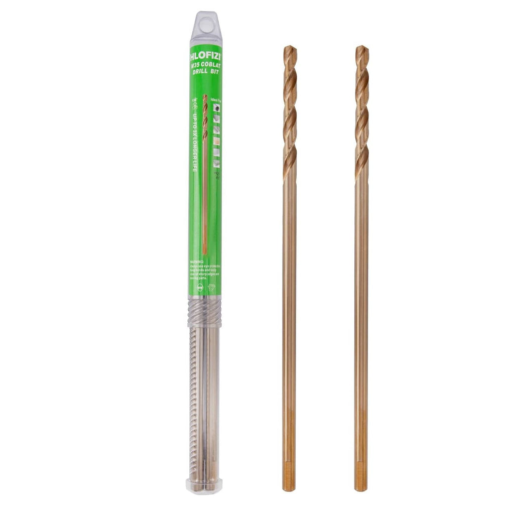 HLOFIZI cobalt long drill bits, 1/4 in x 12 in, 2-pack with spiral flutes