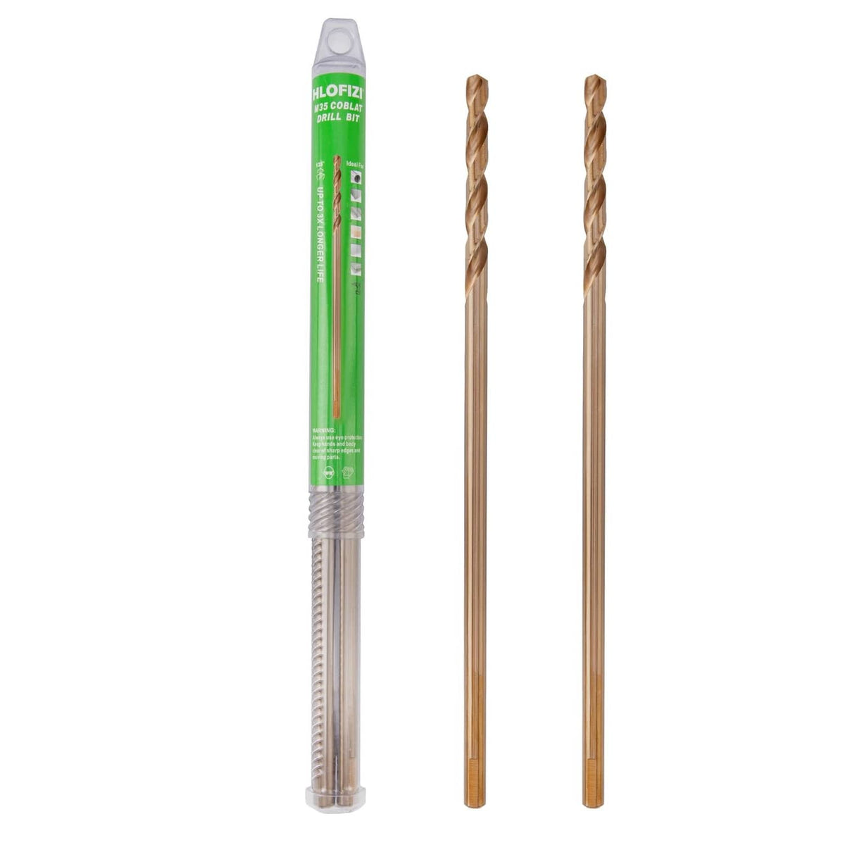 HLOFIZI cobalt long drill bits, 1/4 in x 12 in, 2-pack with spiral flutes