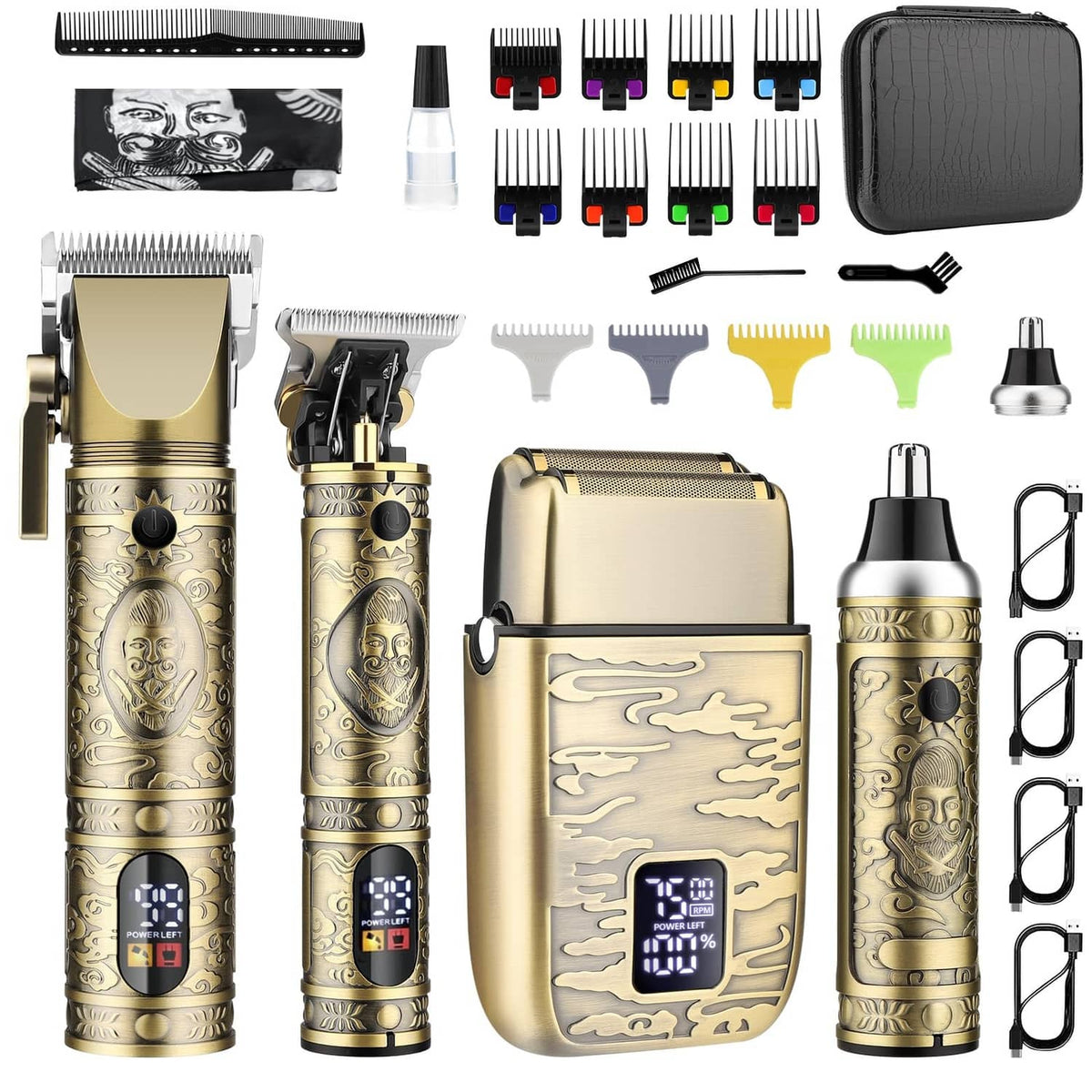 GSKY bronze hair and beard trimmer kit with accessories and zip case