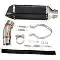 Motorcycle muffler mid pipe adapter with carbon-fiber style muffler and stainless outlet