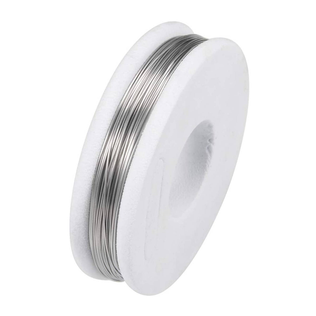 28AWG nichrome heating resistor wire, silver-toned, on white spool, 0.3mm