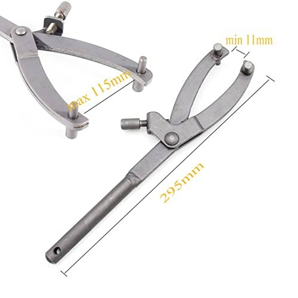 Adjustable variator locking spanner wrench showing max/min jaw opening
