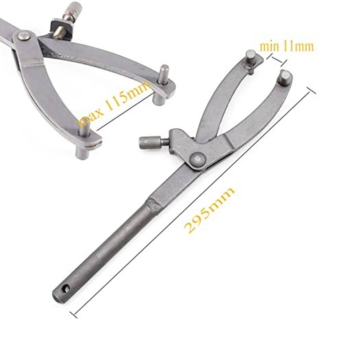 Adjustable variator locking spanner wrench showing max/min jaw opening