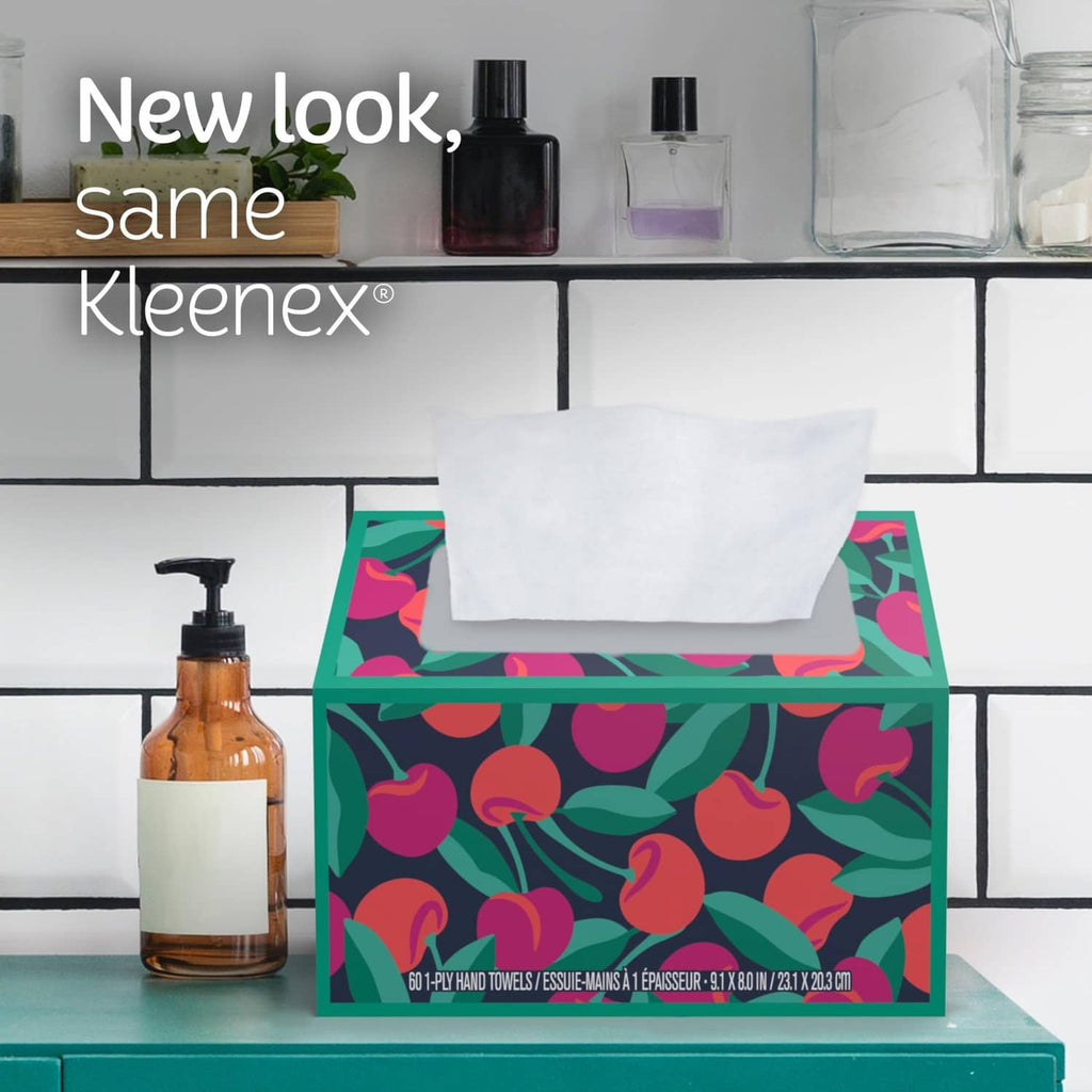 Kleenex hand towel box with white paper towel protruding