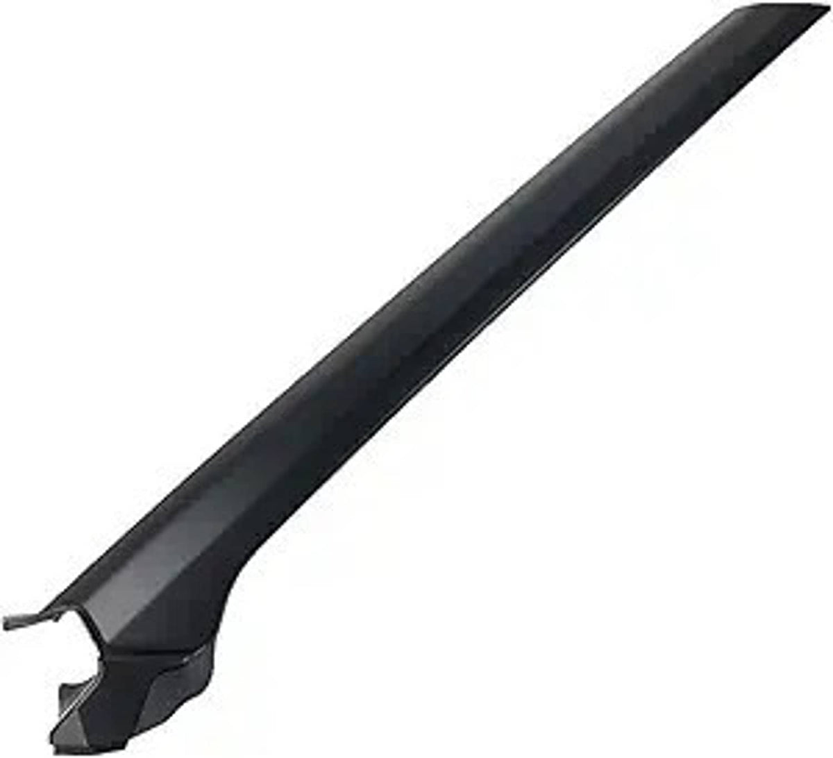 A-pillar trim molding, black plastic strip with snap-in end tabs for windshield