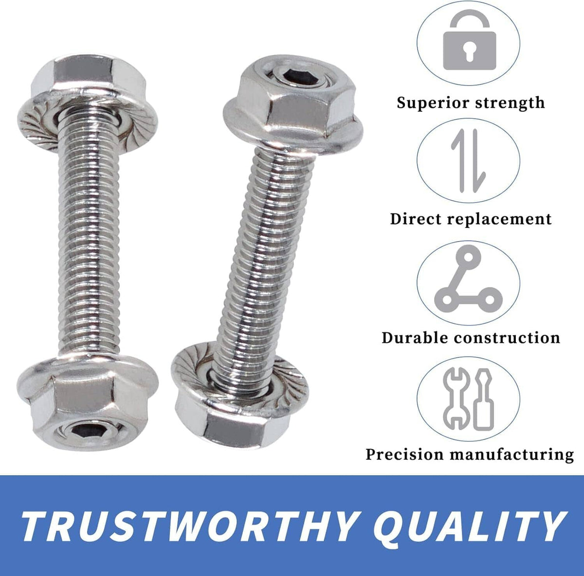 Stainless steel exhaust manifold studs with hex flange heads and matching hex nuts