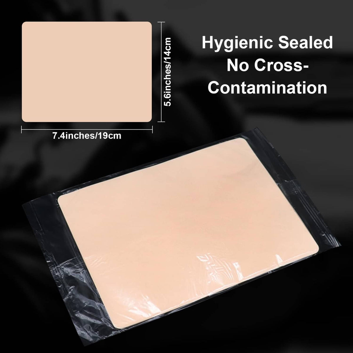 Sealed beige tattoo practice skin sheet, flat pack in clear wrap