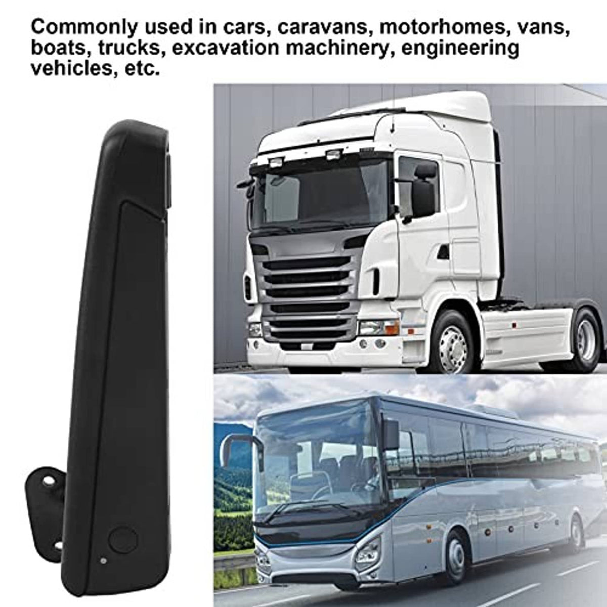 Black car armrest mount piece with end holes for fastening