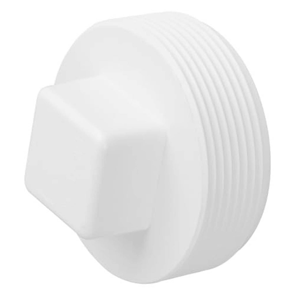 3-inch white threaded PVC cleanout plug cap, side view