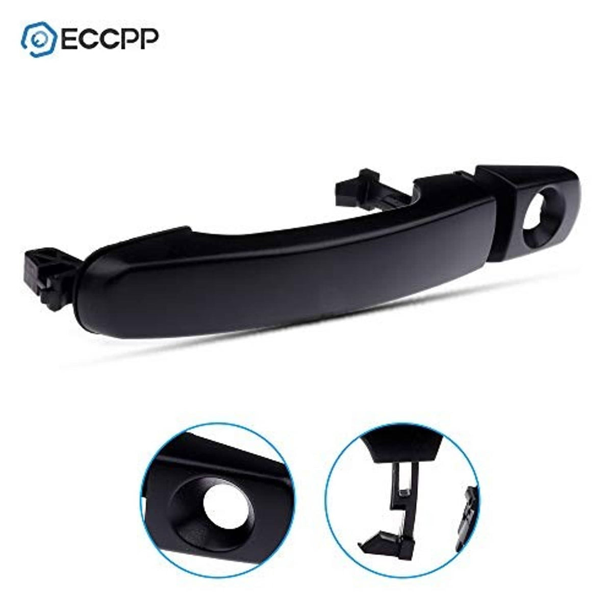 Exterior door handle, matte black, with round keyhole insert opening and bracket