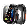 Black metal watch case with clear screen protector for a snug, raised-edge fit