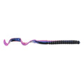 Soft plastic fishing worm lure, dark blue and purple with curled curly tail