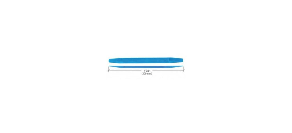 Blue windshield stick setting tool, close-up view of molded label detail